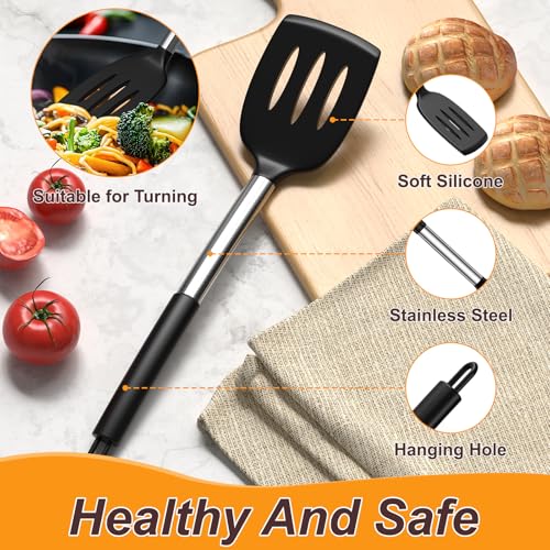 Yoehka Silicone Cooking Utensils Set, 4Pcs Spatula and Spoon Set, Black - Image 3