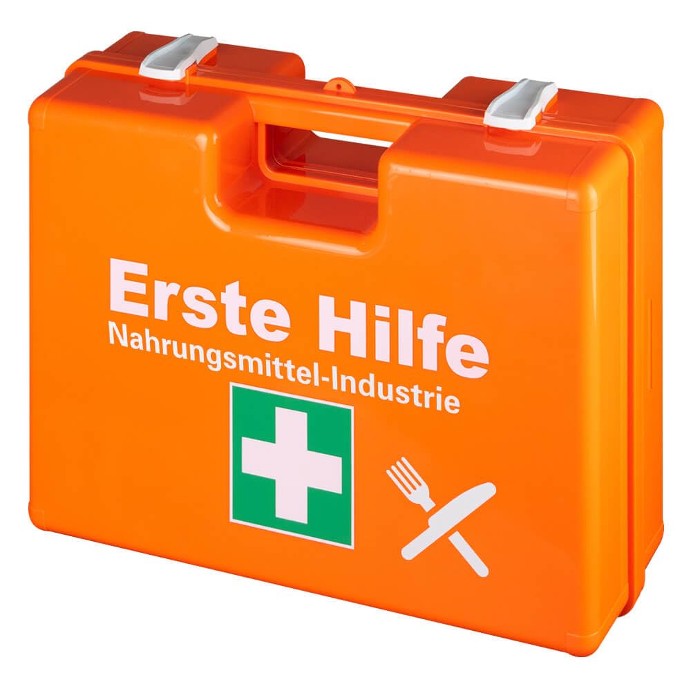 Erste-Hilfe-Koffer Nahrungsmittel, orange, mit Wandhalterung, DIN 13157, Art.-Nr. 611198 | Verbandskasten | Notfallkoffer | Erste Hilfe Kasten