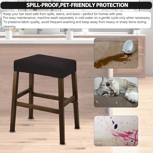 Image of NeColorLife Rectangle Bar Stool Covers Waterproof,Dark Brown,4 Pack | Stretch Saddle Seat Covers for Counter Height, Kitchen Island, and Vanity Bar Stools, Protecting Seats from Daily Wear