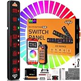Auxbeam 8 Gang Slim Switch Panel Bluetooth RGB AS-800 with APP&Remote Control Toggle Momentary Pulsed 80A Switch Pod Off Backlight for 12-24V Truck Offroad UTV ATV Car Marine, 2 Years Warranty