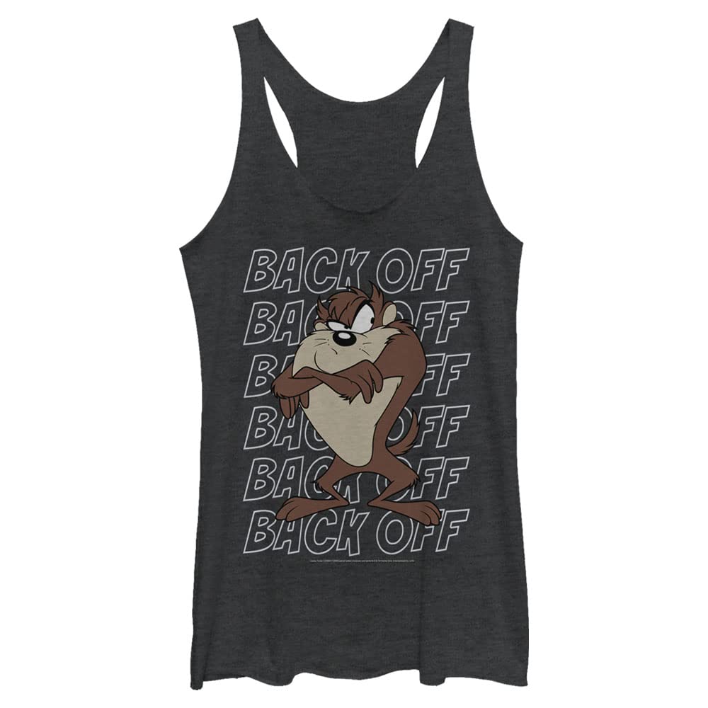 Looney Tunes Women's Black Heather Warner Bros Moody Taz Racerback Tank Top, Large