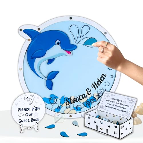 Dolphin Guest Book Alternative for Wedding | Unique Ocean Animal Beach Wedding Keepsake with Blue Whale & Dolphins | Personalized Under The Sea Nautical | Nautical All Occasions Guest BookGuest Book