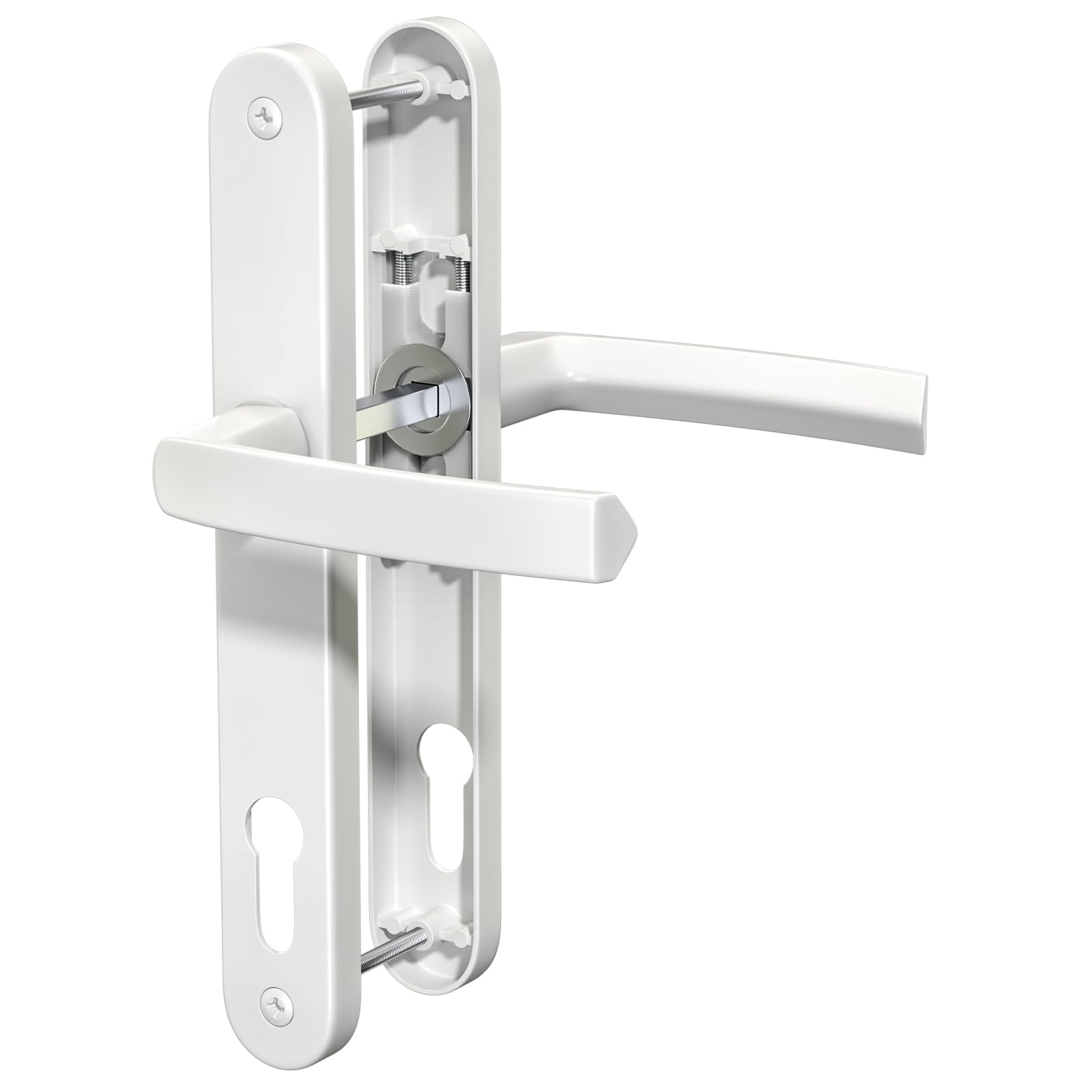 1 Set weißer PVC-Aluminium-Türgriff, 92 mm PZ (Mitte), Rückplatte 243 mm, 210 mm Schraube zu Schraube, weißer Ersatz-PVC-Türgriff