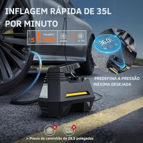 Novavida, Bomba de Ar Para Carro Compressor 150 PSI Com Manômetro Digital e Lanterna LED Para Visão