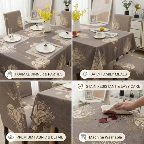 Image of Styleys Dining Chair Cover with Table Covers for Kitchen Waterproof Dining Table Cloth (1 Table Cover + 6 Chair Cover, Beige Brocade, CTSD3127)