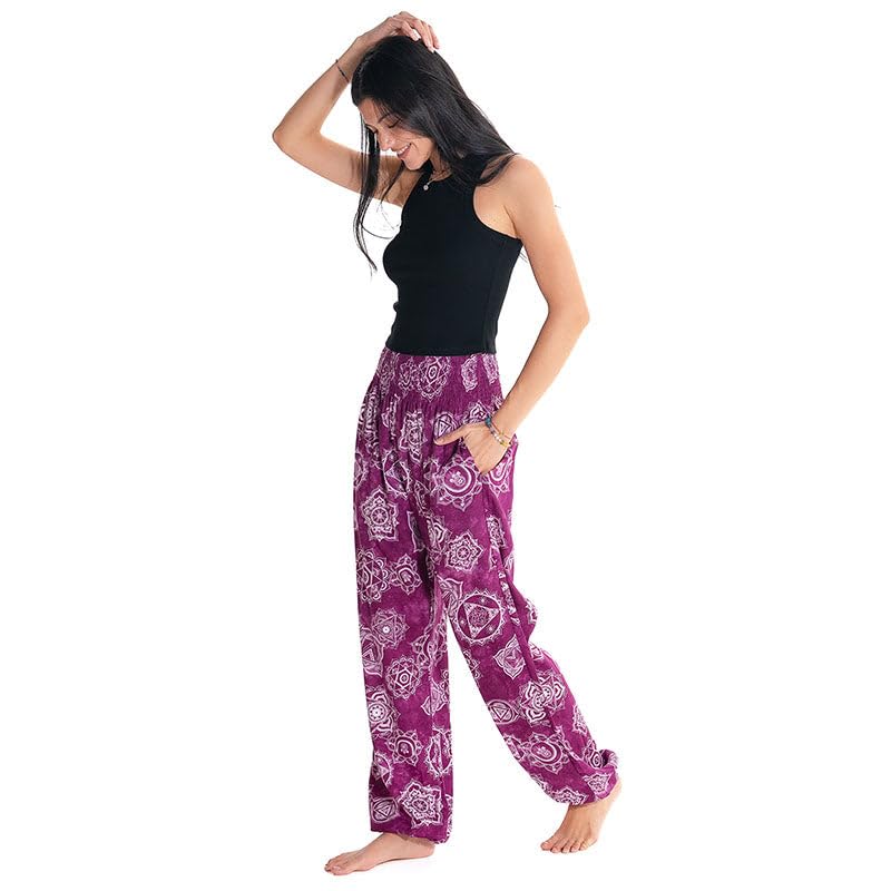 Image of Lotus and Luna Women's Harem Pants Thai Pants for Beach & Lounge High Waisted Flowy Boho Pants Genie Pants Yoga Pants