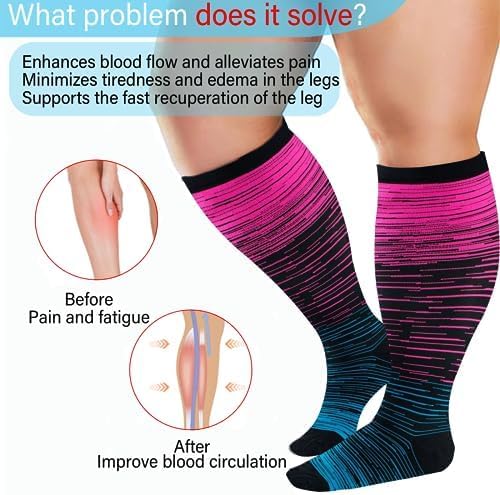 4 Pairs Plus Size Compression Socks for Women and Men 20-30 mmHg, Wide Calf Stockings Best Support for Circulation, Running - Image 2