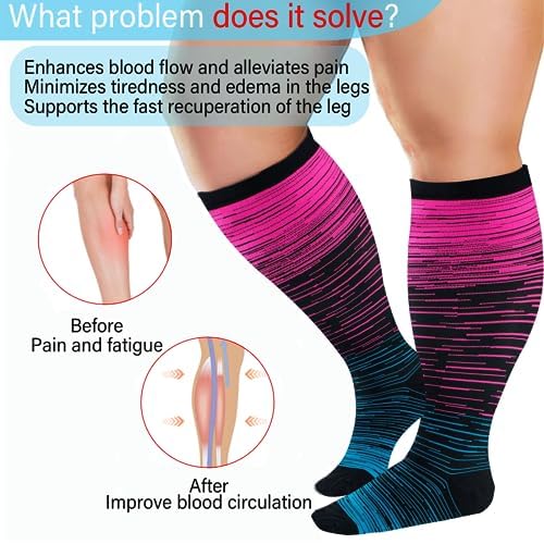 Image of 4 Pairs Plus Size Compression Socks for Women and Men 20-30 mmHg, Wide Calf Stockings Best Support for Circulation, Running