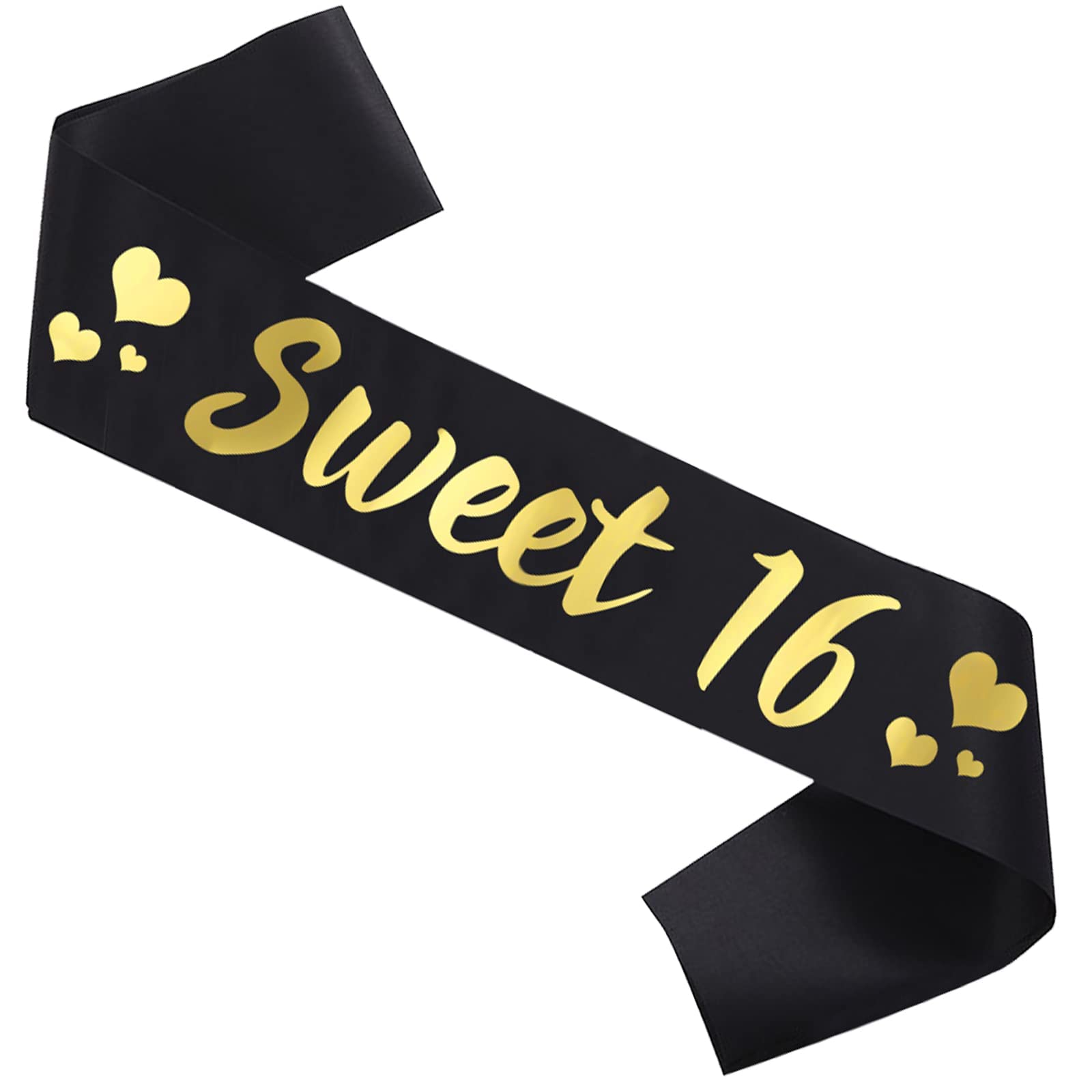 KETAOO Sweet 16 Birthday Sash, Gold Foil 'Sweet 16' Black Satin 16th Birthday Sash for Boy or Girl Birthday Gifts Party Decorations Favors