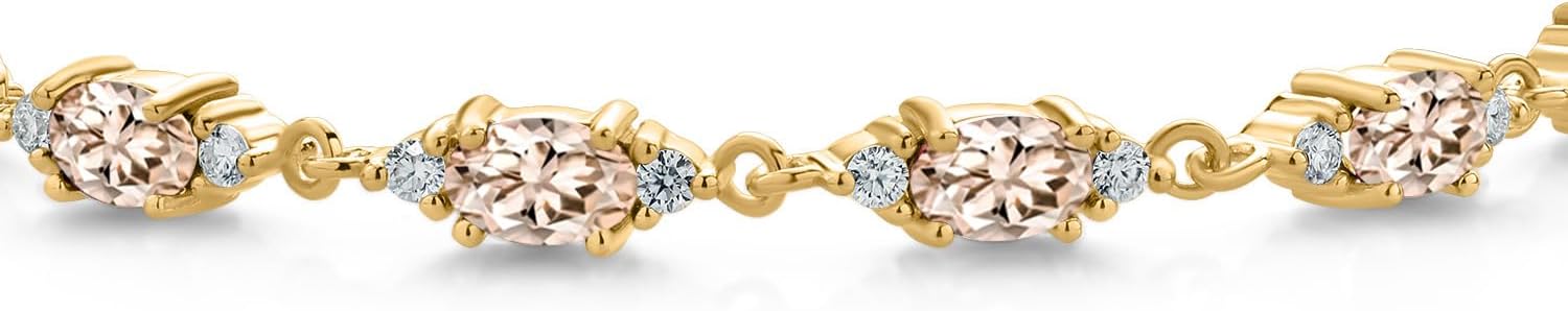 Gem Stone King 18K Yellow Gold Plated Silver Peach Morganite and White Moissanite Tennis Bracelet For Women (6.91 Cttw, Gemstone Birthstone, Oval 6X4MM, 6.5, 7, 7.5 Inch) - Image 2