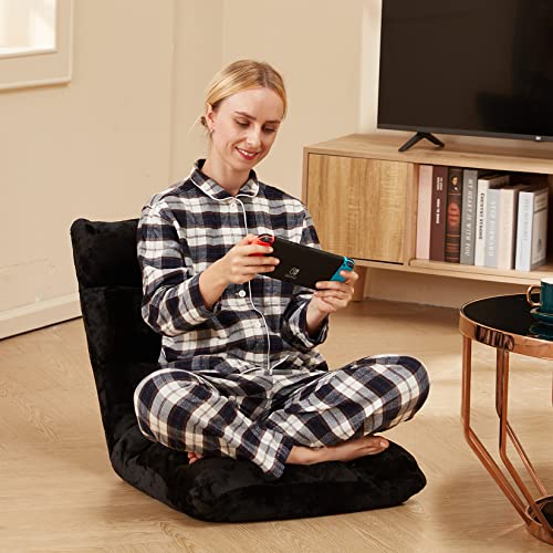 Avocahom Folding Floor Gaming Chair 14-Poistion Cushioned Adjustable Floor Lazy Sofa Chair W/Breathable Cotton & Skin-Friendly Flannel For Adults & Kids Ideal For Reading Gaming Meditating Black #TOP1