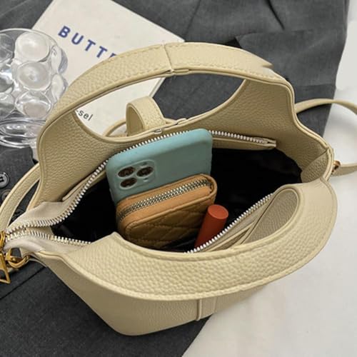Women Bucket Bags PU Leather Hobo Bag Fashion Shoulder Crossbody Vintage Tote Small Handabg Purse (Beige, W23*H15*D13 cm) 7