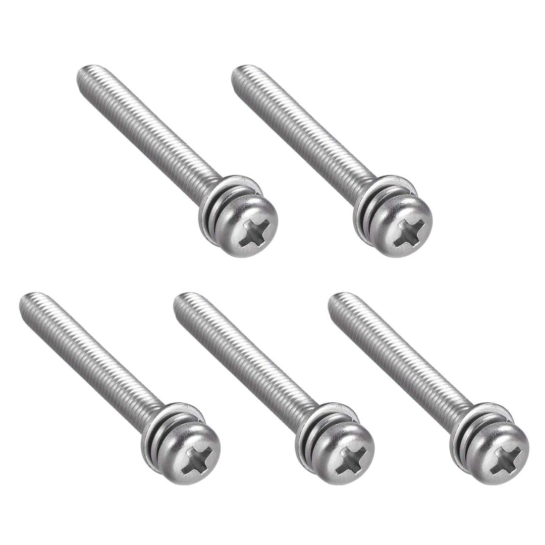 TA-VIGOR 5pcs M5 x 40mm Phillips Pan Head Machine Screws Bolts with Spring and Plain Washers