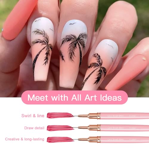 Metallic Nail Art Brushes, 5Pcs Liner Brush Set, UV Gel Polish Painting Art Design Pen for Long Lines, Thin Details, Fine Drawing Sizes 4/8/12/20/25mm(Pink) - Image 3