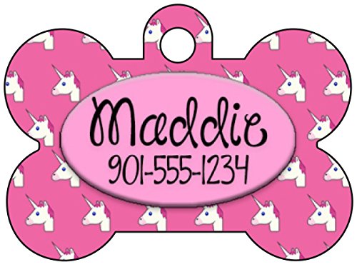 uDesignUSA Colorful Unicorn Pet Id Tag for Dogs & Cats Personalized w/Your Pet's Name & Number (Pink)