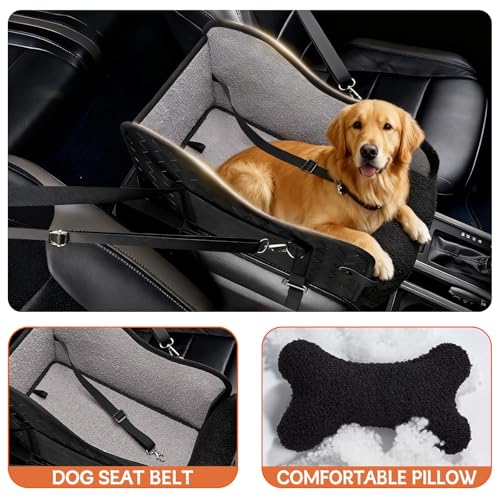 Hunde Autositz für kleine Hunde, Hundesitz Auto für Kleine bis Mittlere Hunde, Rutschfester Hundeautositz mit Sicherheitsgurt,Waschbar, Weiches Hundekissen mit Seitentaschen Schwarz