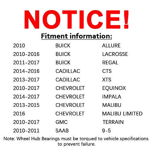Mayasaf 513288 [2 Pack] Front Wheel Hub Bearing Assembly 5 Lugs W/Abs For Buick Allure/Lacrosse/Regal, For Cadillac Cts/Xts, For Chevy Equinox/Impala/Malibu/Terrain, For Saab 9-5 (2 Pcs) #TOP5