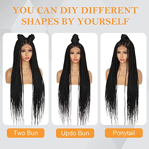 Alebery 13X7 Lace Front Knotless Box Braided Wigs Hd Lace Frontal Box Braids Wigs For Black Women Fully Handmade Lightweight Synthetic Black Cornrow Twisted Braided Wig With Baby Hair (30 Inch) #TOP1