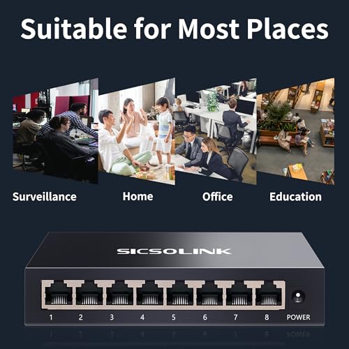 Image of 8-Port Gigabit Unmanaged Switch, Ethernet Splitter Hub, Plug & Play, Fanless Silent, Metal Case, Desktop /Wall Mount, Traffic Optimization for Home /Office /Gaming
