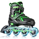 2PM SPORTS Torinx Green Boys Adjustable Inline Skates, Fun Beginner Roller Skates for Kids, Youth, Girls, Men and Women (Green, Large - Youth (4-7 US))