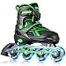 2PM SPORTS Torinx Green Black Boys Adjustable Inline Skates, Fun Rollerblades for Kids, Beginner Roller Skates for Girls, Men and Ladies - Large (US 5-8)