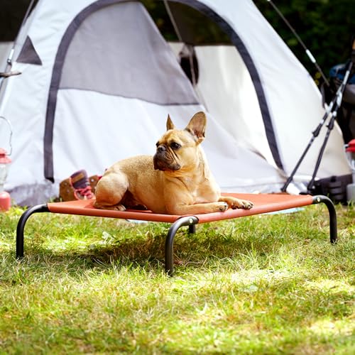Image of FurHaven Elevated Pet Cots - Cooling & Breathable Nylon Mesh Hammock for Small Dogs & Cats /Easy-to-Assemble /Durable and Reinforced /Perfect for Rest & Relaxation Outdoors - Terracotta Red, Small