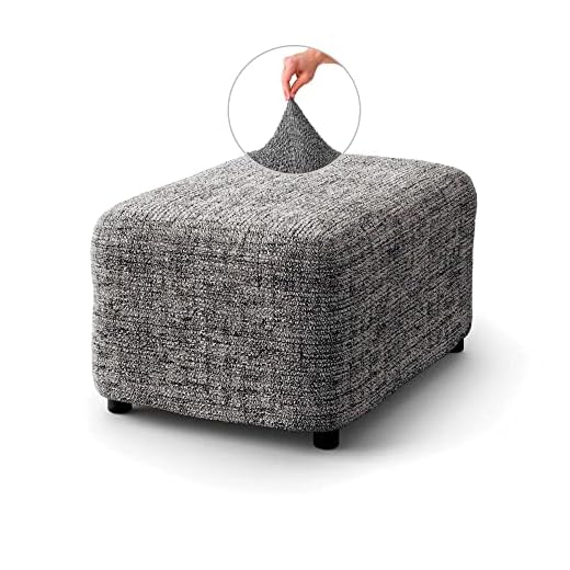 Menotti Fotpall ottoman fotstöd halkskydd för soffa och fåtölj stretch elastiskt tygskydd mikrofiber tryckt – Vittoria grå (fotpall)