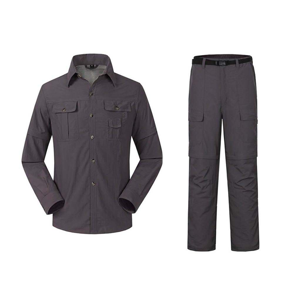 Uomo Outdoor Sport Pantaloni traspirante ad asciugatura rapida per il tempo libero + assorbente rimovibile camicia a maniche Set, Grau, XL