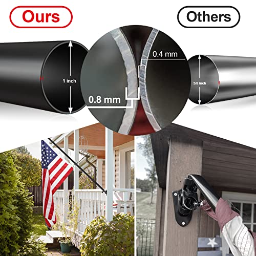 5ft Tangle-Free Porch Flag Pole Kit - Black, Heavy-Duty for 3x5 Flags