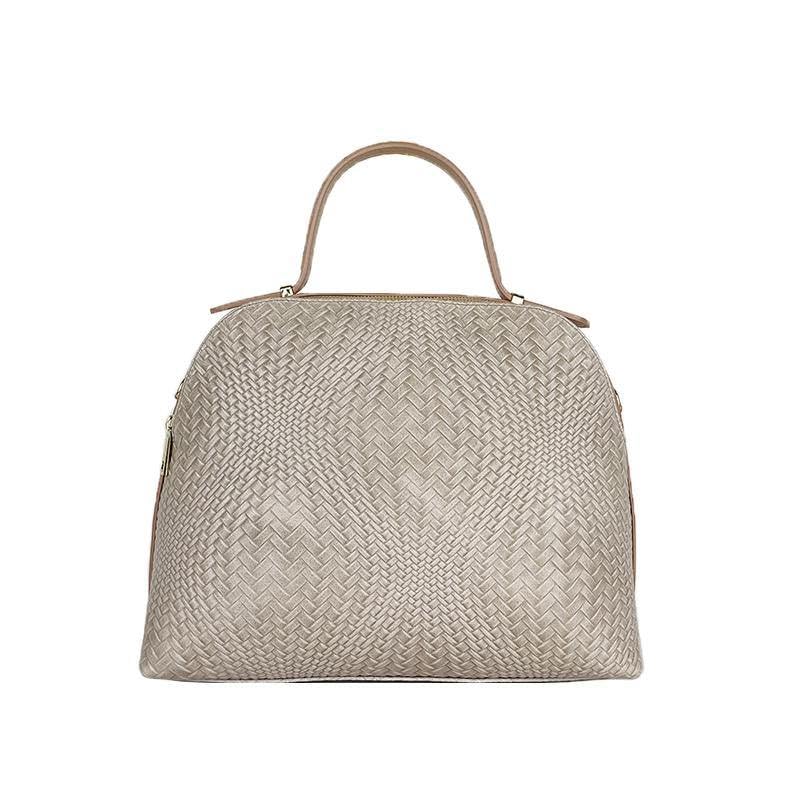 Borsa a Mano in Vera Pelle con Stampa Intrecciata, Borsa Donna in Pelle, Borsa in Pelle Camoscio Stampato Made in Italy