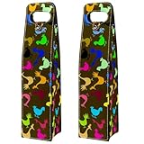 VAPOKF Weinbeutel, Dekoration, 2 Stück, wiederverwendbare Leder-Wein-Geschenktüten für Party, Picknick, Geburtstag, Reisen, Farbe Regenbogen Schmetterling, Mehrfarbig 4, 3.5x3.9x15.9in/9x10x40.5cm