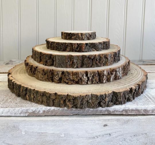 Log Slice Cakestand Wooden Rustic Slab Wedding Cupcake Birthday Display Board Serving Platter Table Centerpiece (Medium 26-29cm)