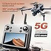 GPS Drone with One Key Airdrop (1 pound), 5G Technology, Brushless Motor, 360° Laser Obstacle Avoidance, 5 Inch Touch - Screen Display Remote Controller, 2.7K Real Pixels, 3 Axis Gimbal Camera, Auto Return (Go Home), One Key Follow (Follow me), Speed Adjustment, Optical Flow Positioning, One Key Takeoff/Landing, Waypoint and Orbit Flight, 50x Zoom, 1.86Mile Flight Range, 28 Minute Flight Time, LED Night Flight Lights