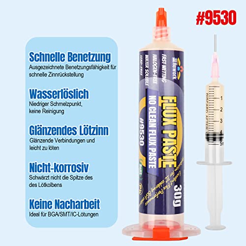 BEEYUIHF Lötpaste Flussmittel, 30ML Bleifrei Spritze Lötzinn Flussmittelpaste, No clean Kolophonium Löten Lötflussmittel für SMD BGA LED PCB Elektronik Löten (1.62oz/46g)
