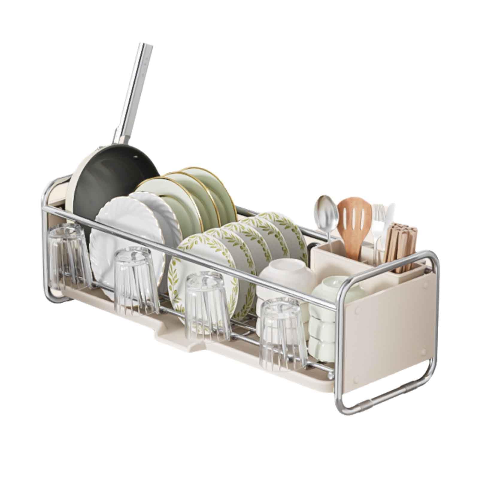 Abtropfgestell Geschirr Geschirrabtropfgestell Dish Rack Geschirrständer Abtropfhalter Abtropfgitter Geschirrablage Abtropfschale Abtropfständer Geschirrkorb Klein Besteckkorb (White,43x17x17cm)