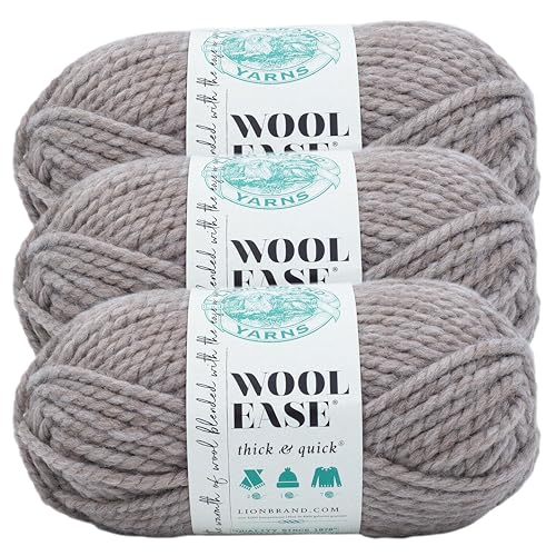 Image of Lion Brand Yarn Wool-Ease Thick & Quick Yarn, Soft and Bulky Yarn for Knitting, Crocheting, and Crafting, 3 Pack, Driftwood | Super Bulky Wool Acrylic Blend Fiber for Soft Hats, Sweaters, Chunky Blankets, Yarn for Crochet, Knitting, Crafts, Weaving