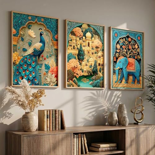 Image of kotart Madhubani Art Wall Painting Traditional Home Decoration With Frame For Living Room Bed Room Hotel Wall Decor Digital Reprint Set of 3 (10X13 INCH)