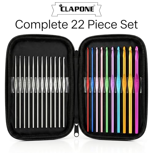 Image of CLAPONE 22 Pcs Crochet Hooks Set with Zipper Case, Aluminum Crochet Needles Kit 0.6mm-6.5mm, Color-Coded Metal Knitting Hooks for Yarn Craft, DIY Weaving & Handmade Projects