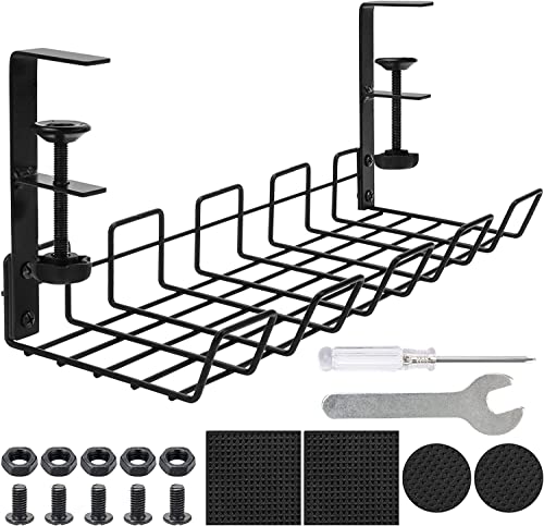Zhaoyao Bandeja de gestión de cables para debajo del escritorio, cesta de gestión de cables de metal sin taladrar de 38 cm, con 6 alfombrillas antideslizantes, 1 llave pequeña, 1 destornillador de
