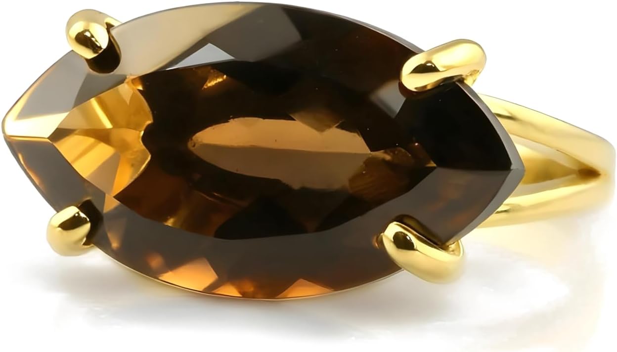 Artisan 14k Gold Large Smoky Quartz Ring - Marquise Womens Fashion Jewelry Ring - Jewelry for Her Birthday, Graduation, Wedding Anniversary