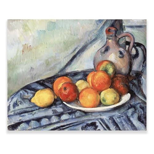 Paul Cezanne Canvas Wall Art - Fruit and A Jug on A Table Poster - Still Life Art Prints - Post-Impressionism Painting Poster Ar