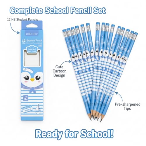 Image of KiddieWorld Premium HB Graphite Pencil Set for Kids & Students - Pack of 12 Dark Wood Pencils with Eraser - Ideal for School, Writing, Sketching, Exams & Gifting