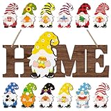 Yookeer 13 Pcs Interchangeable Home Gnome Wood Sign 3D Easter Spring Seasonal Door Decor Rustic Farmhouse Home Decoration for Holiday Wall Decor Gift(Dark Brown)