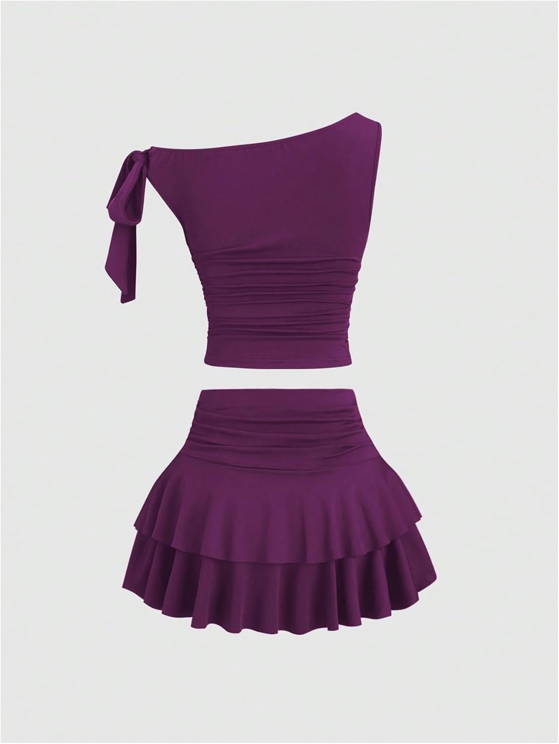 SOLY HUX Women's Two Piece Skirt Set Off The Shoulder Y2k Crop Top Ruffle Mini Skirts Going Out Outfits - Image 2