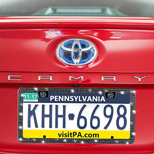 2 Pack Black Bling License Plate Frames For Women, Rhinestone Sparkly License Plate Frames, Diamond Car Accessories (Black) #TOP6