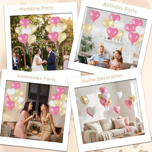 Image of 12 Pcs Colorful Heart Balloons,18 Inch Heart Foil Balloons Love Balloon Valentine Balloon for Birthday Party Wedding Engagement Party Baby Shower Valentine Day Decorations