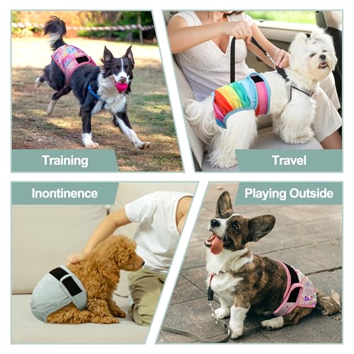 Image of Female Dog Diapers 5Pcs - Premium Reusable Diapers for Doggie in Heat - Highly Absorbent Dog Diapers Female for Pet Incontinence with Adjustable Snaps, Rainbow, XL