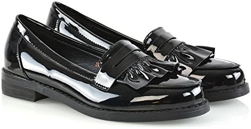 ESSEX GLAM Womens Flat Slip On Black Patent Loafers Ruffle Work Mocassin Shoes 10 B(M) US | Image 3