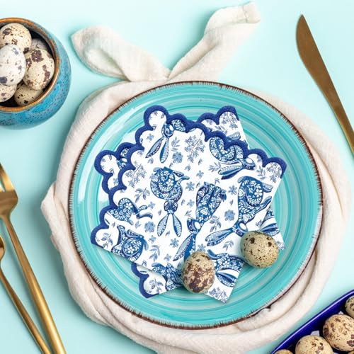 Serviettes de cocktail jetables en papier bleu à vagues pour réception Pâques - 7