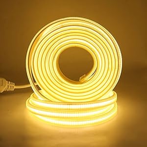 XUNATA COB Bandes à LED 220V, 280Leds/m IP65 étanche Super Lumineux Bandeau LED Flexible pour armoire, cuisine, maison, chambre à coucher, décoration intérieure DIY (Blanc chaud, 2M)